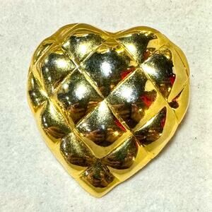 Vintage Quilted Gold Heart Brooch |Puffy 1990s Pin Parisian Quiet Luxury Style